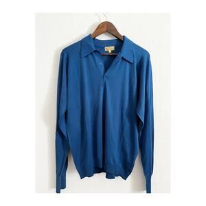 Set of 2 Paul Stuart 100% Cotton Pullover Collared Sweaters Blue Navy  Large